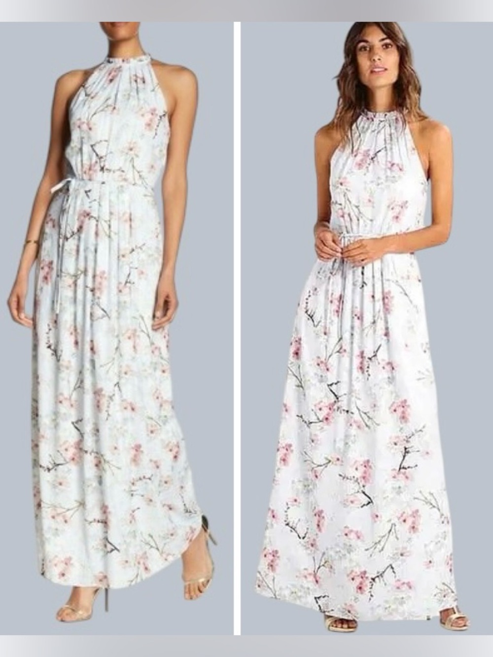 Ted Baker Elynor Oriental Blossom Floral pleated Maxi Dress Blue Pink Size 12